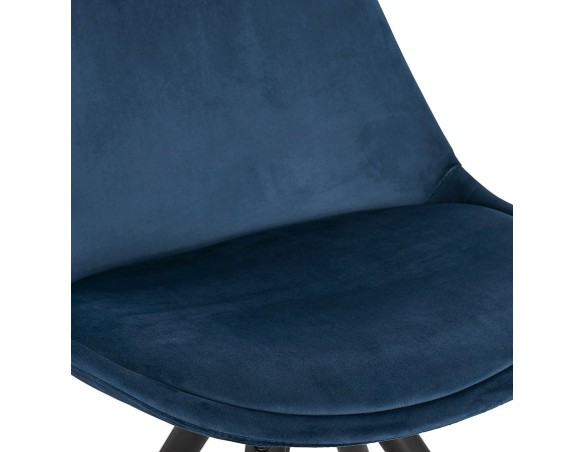 Chaise vintage RICKY en velours bleu et pieds en bois noir