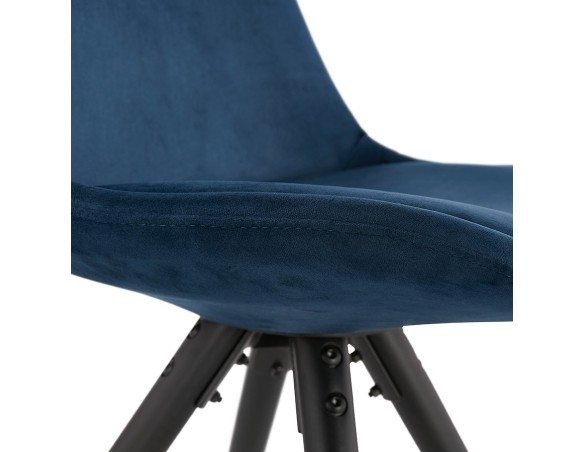 Chaise vintage RICKY en velours bleu et pieds en bois noir