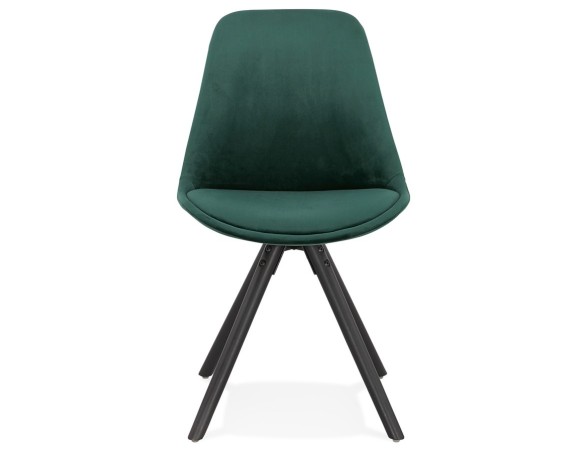 Chaise vintage RICKY en velours vert et pieds en bois noir