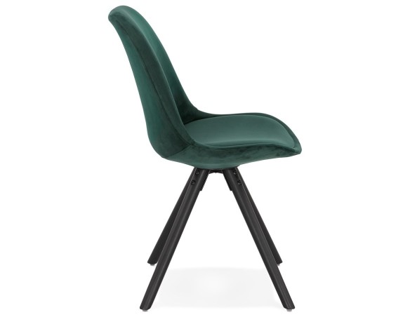 Chaise vintage RICKY en velours vert et pieds en bois noir