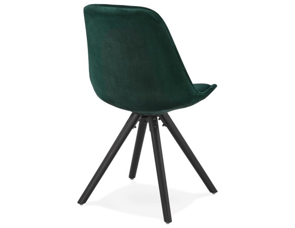 Chaise vintage RICKY en velours vert et pieds en bois noir