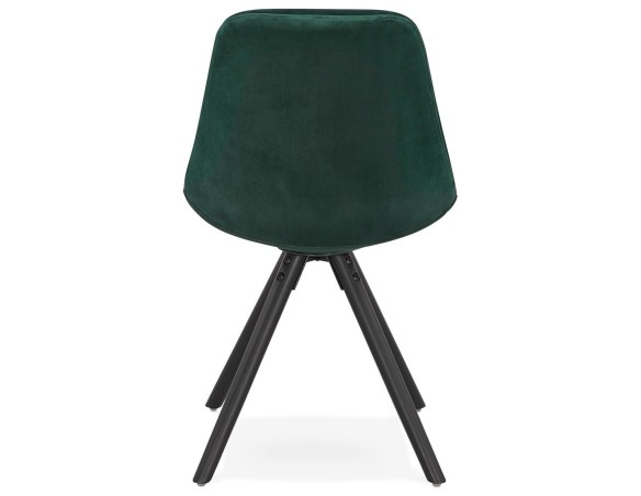 Chaise vintage RICKY en velours vert et pieds en bois noir