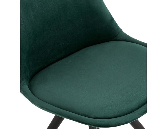 Chaise vintage RICKY en velours vert et pieds en bois noir