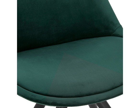 Chaise vintage RICKY en velours vert et pieds en bois noir