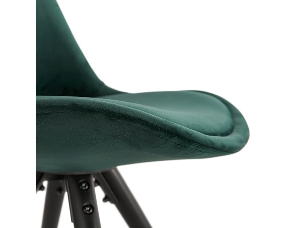 Chaise vintage RICKY en velours vert et pieds en bois noir