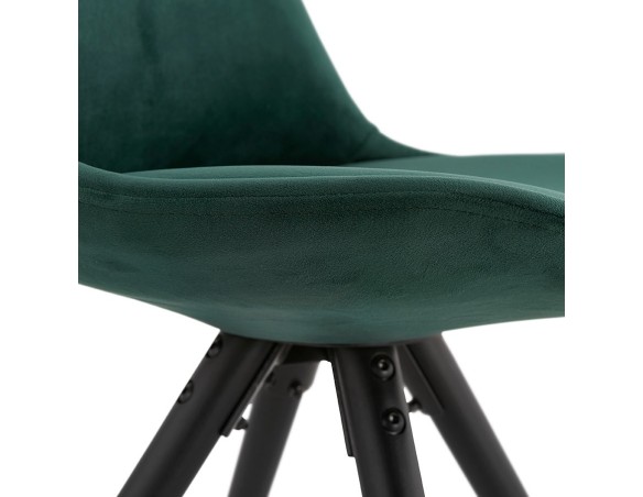 Chaise vintage RICKY en velours vert et pieds en bois noir