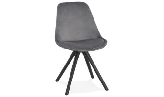 CH03030GRBL 5420072083506 Chaise vintage RICKY en velours gris et pieds en bois noir