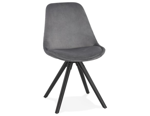 CH03030GRBL 5420072083506 Chaise vintage RICKY en velours gris et pieds en bois noir