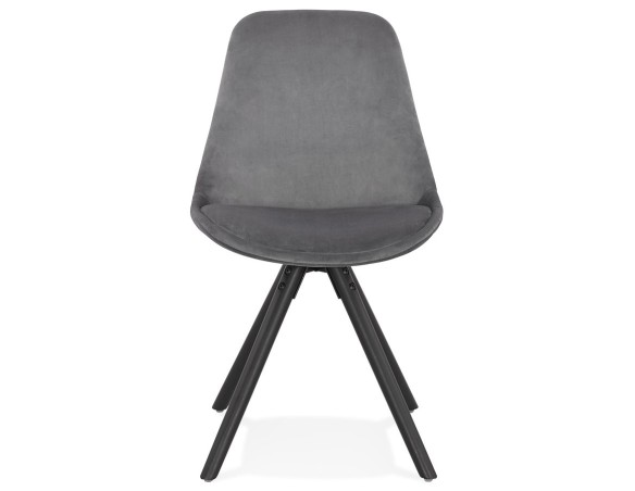 Chaise vintage RICKY en velours gris et pieds en bois noir