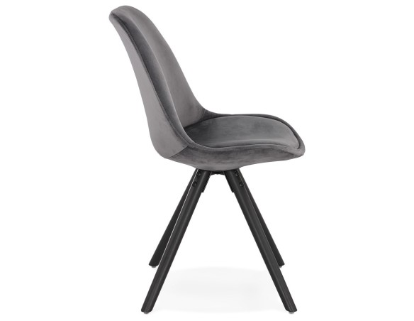 Chaise vintage RICKY en velours gris et pieds en bois noir