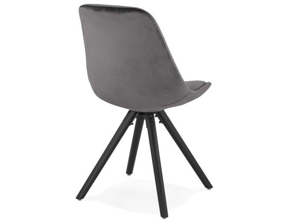 Chaise vintage RICKY en velours gris et pieds en bois noir