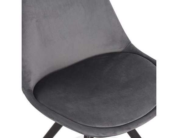 Chaise vintage RICKY en velours gris et pieds en bois noir