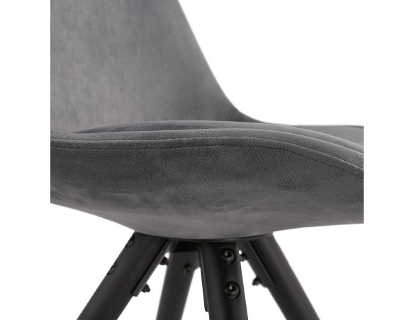 Chaise vintage RICKY en velours gris et pieds en bois noir