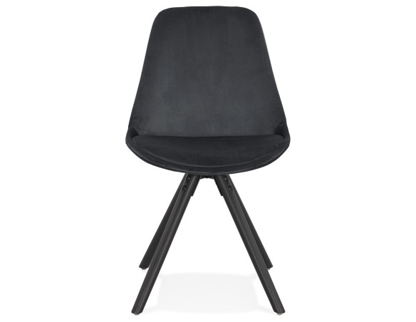 Chaise vintage RICKY en velours noir et pieds en bois noir