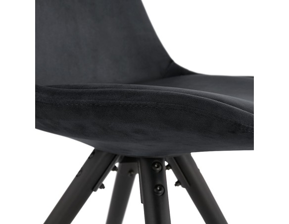Chaise vintage RICKY en velours noir et pieds en bois noir