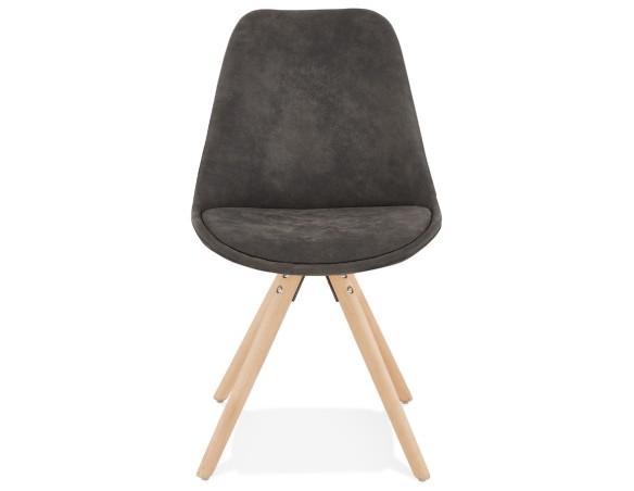 Chaise confortable HARRY en microfibre grise et pieds en bois finition naturelle