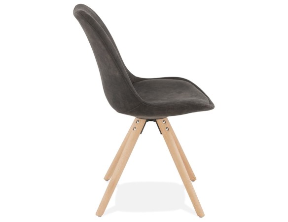 Chaise confortable HARRY en microfibre grise et pieds en bois finition naturelle