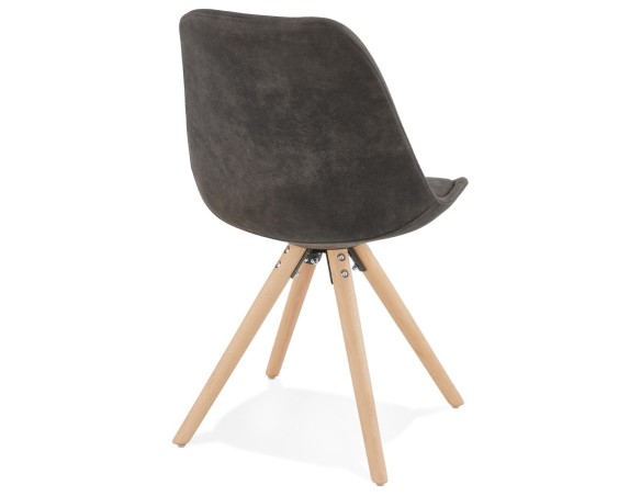 Chaise confortable HARRY en microfibre grise et pieds en bois finition naturelle