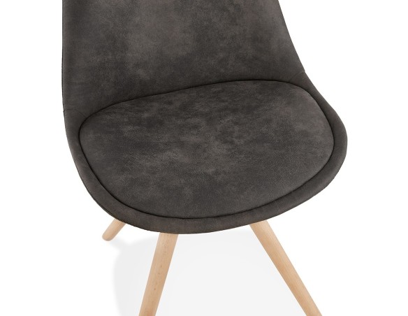 Chaise confortable HARRY en microfibre grise et pieds en bois finition naturelle