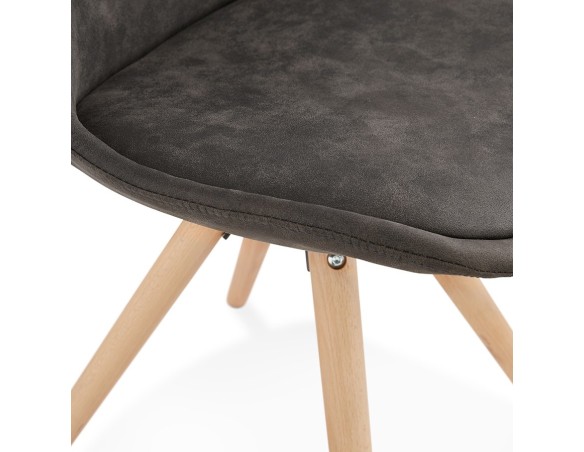 Chaise confortable HARRY en microfibre grise et pieds en bois finition naturelle