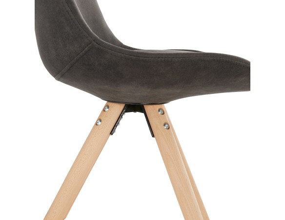 Chaise confortable HARRY en microfibre grise et pieds en bois finition naturelle