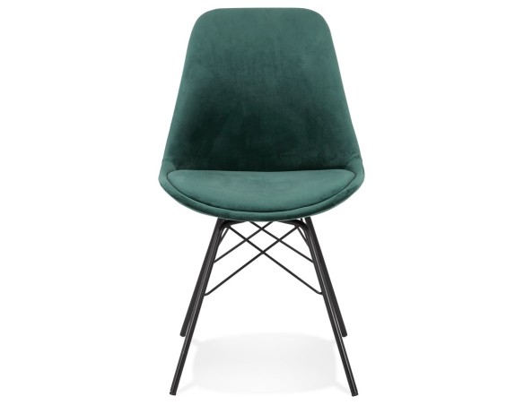Chaise design ZAZY en velours vert et pieds en métal noir