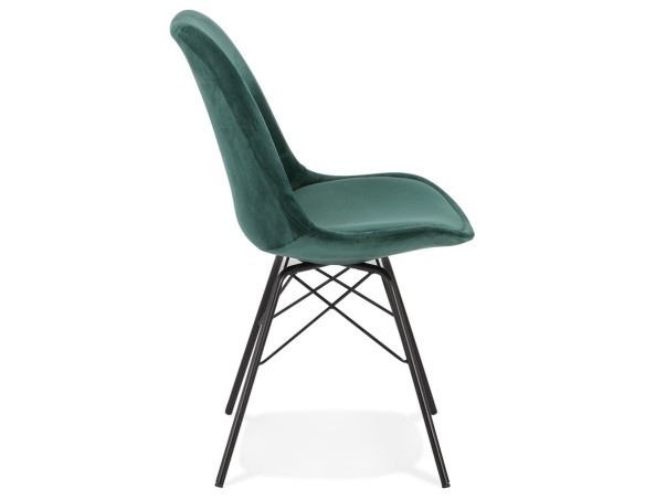 Chaise design ZAZY en velours vert et pieds en métal noir