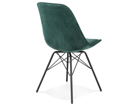 Chaise design ZAZY en velours vert et pieds en métal noir