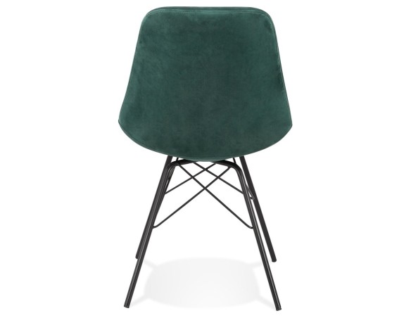 Chaise design ZAZY en velours vert et pieds en métal noir
