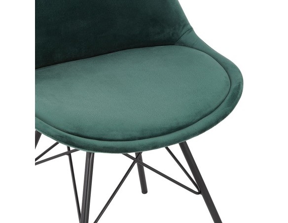 Chaise design ZAZY en velours vert et pieds en métal noir
