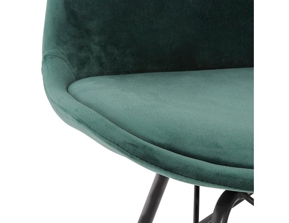 Chaise design ZAZY en velours vert et pieds en métal noir
