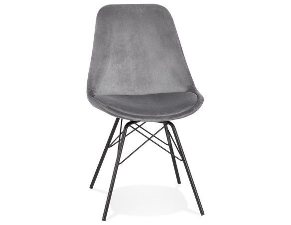 CH03890GRBL 5404028302101 Chaise design ZAZY en velours gris et pieds en métal noir