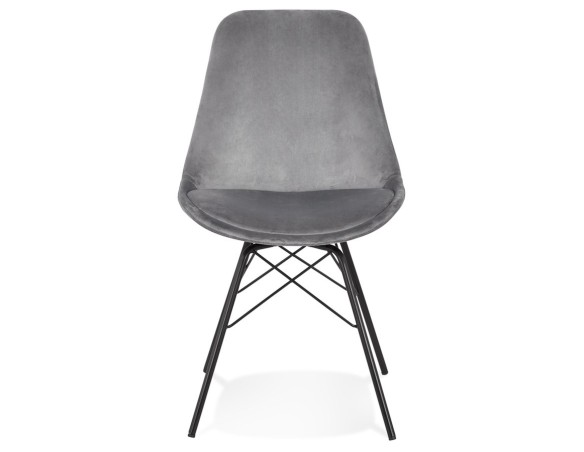 Chaise design ZAZY en velours gris et pieds en métal noir