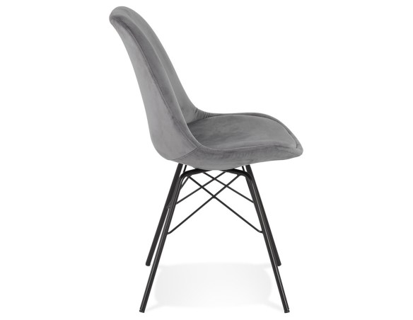 Chaise design ZAZY en velours gris et pieds en métal noir