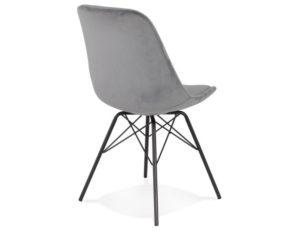 Chaise design ZAZY en velours gris et pieds en métal noir