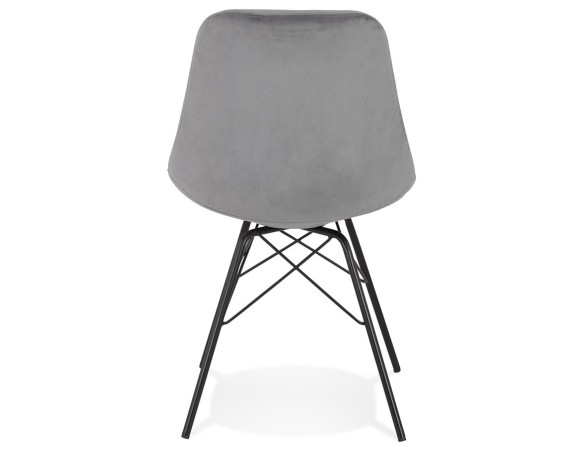 Chaise design ZAZY en velours gris et pieds en métal noir