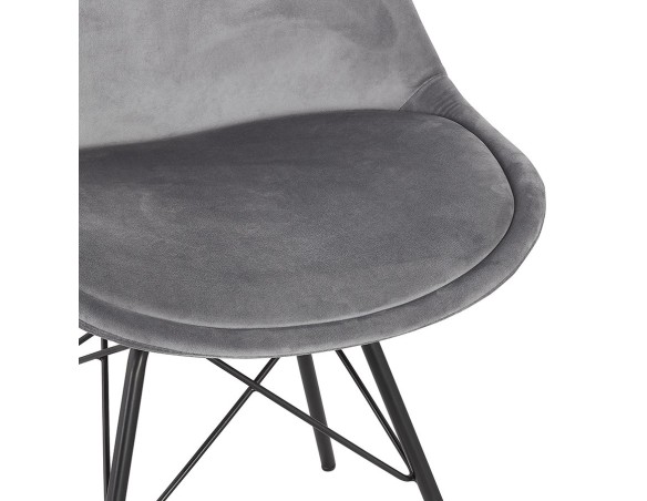 Chaise design ZAZY en velours gris et pieds en métal noir