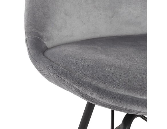 Chaise design ZAZY en velours gris et pieds en métal noir