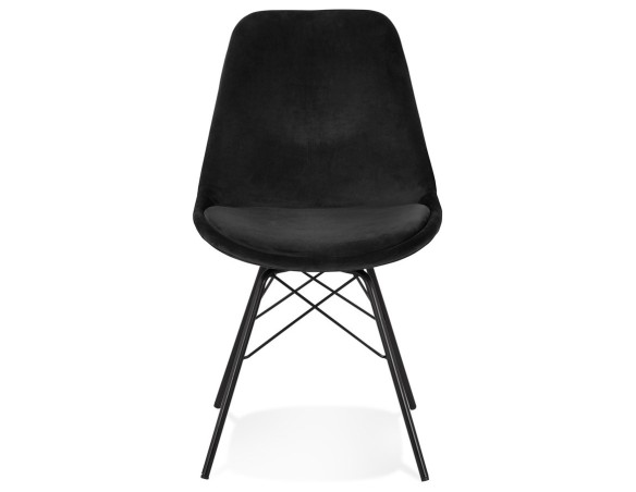 Chaise design ZAZY en velours noir et pieds en métal noir