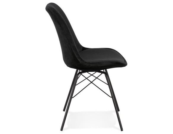 Chaise design ZAZY en velours noir et pieds en métal noir