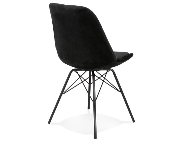 Chaise design ZAZY en velours noir et pieds en métal noir