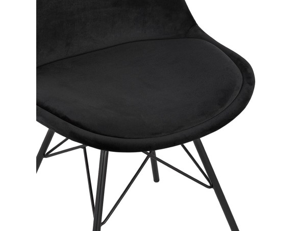 Chaise design ZAZY en velours noir et pieds en métal noir