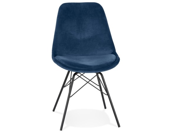 CH03910BUBL 5404028302149 Chaise design ZAZY en velours bleu et pieds en métal noir
