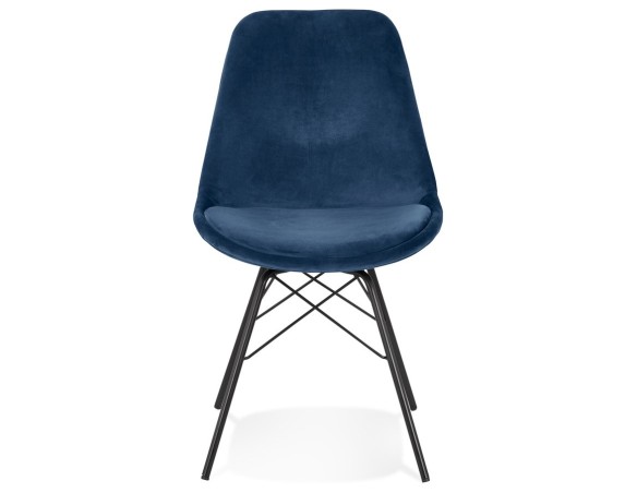 Chaise design ZAZY en velours bleu et pieds en métal noir