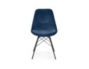Chaise design ZAZY en velours bleu et pieds en métal noir