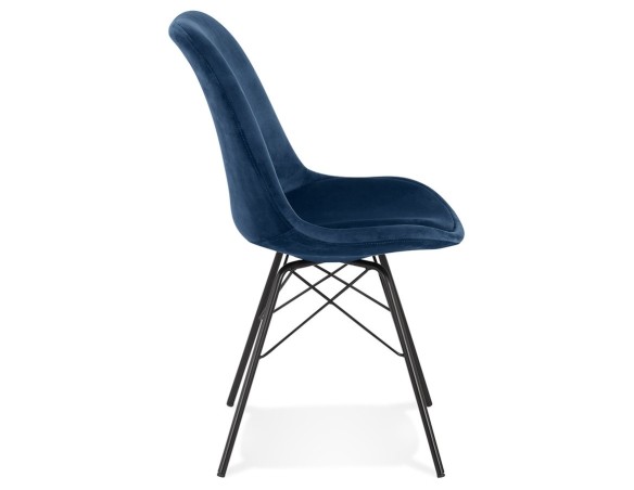 Chaise design ZAZY en velours bleu et pieds en métal noir