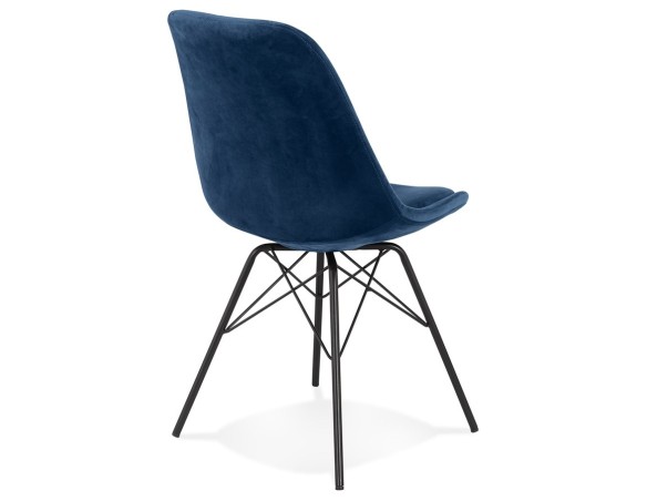 Chaise design ZAZY en velours bleu et pieds en métal noir