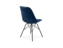 Chaise design ZAZY en velours bleu et pieds en métal noir