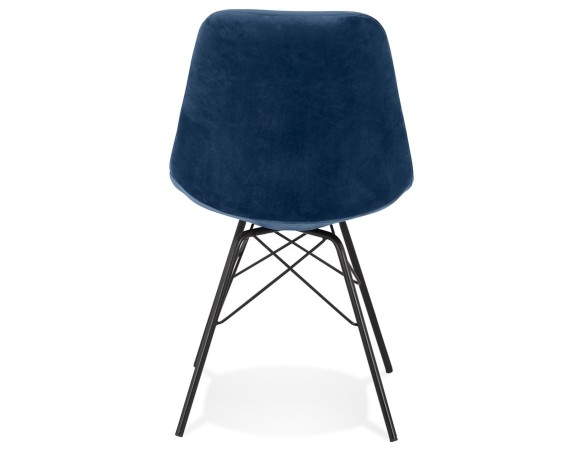 Chaise design ZAZY en velours bleu et pieds en métal noir