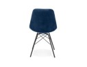 Chaise design ZAZY en velours bleu et pieds en métal noir